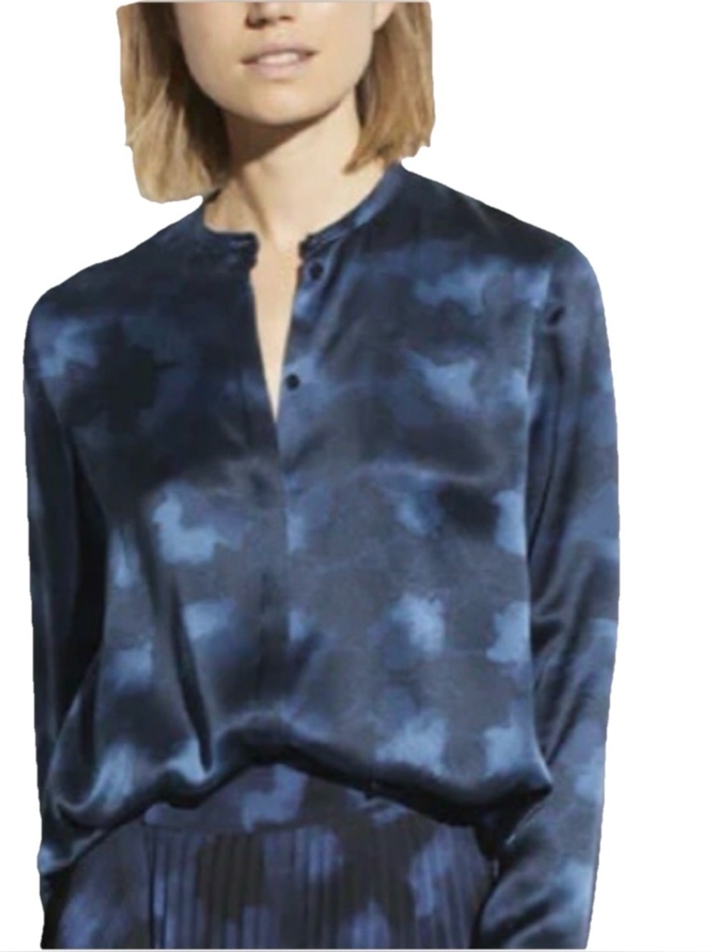 Vince Winter Tie Dye Blouse Hydra Navy Blue Silk Blouse Women’s Size 00